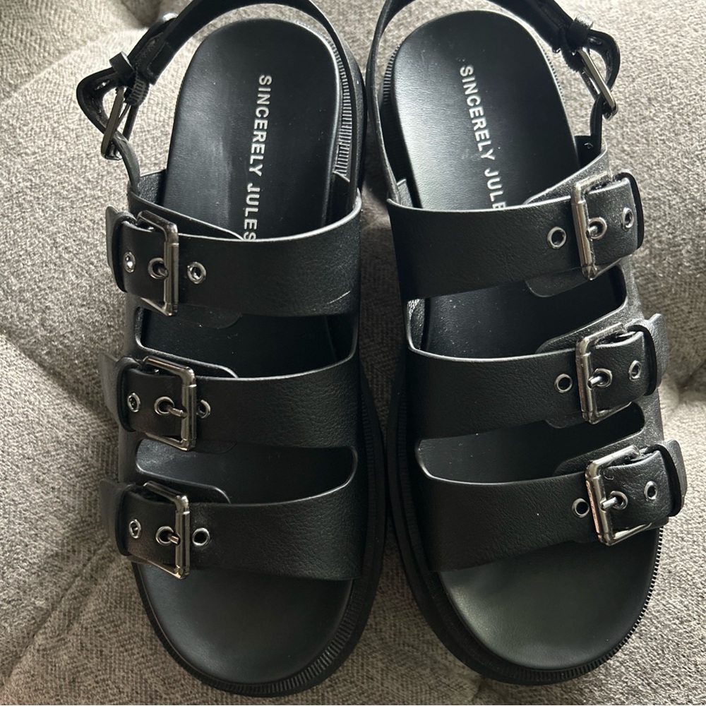 Sincerely Jules HEAVEN Platform Sandals Black Strappy Womens Size 8.5